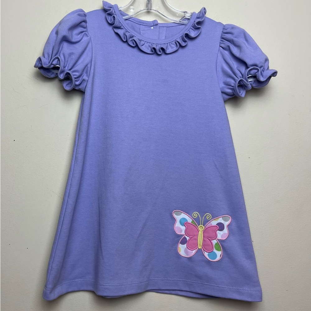 Girls Dress Size 3T Zuccini Kids Dress Purple Short Sleeve Dress Butterfly Patch